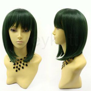 Green long bob heat resistant wig w/ bangs